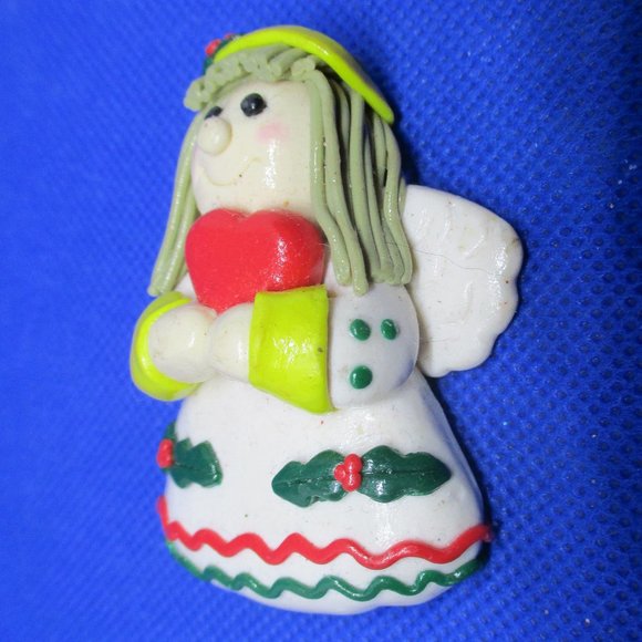 Polymer Clay 3 D Angel Brooch Artists Polymer Clay Christmas Angel Brooch - Picture 4 of 10